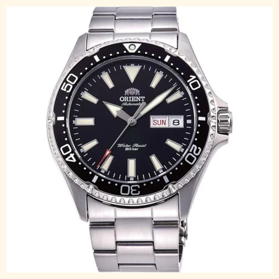 Orient Kamasu black-dial watch front view